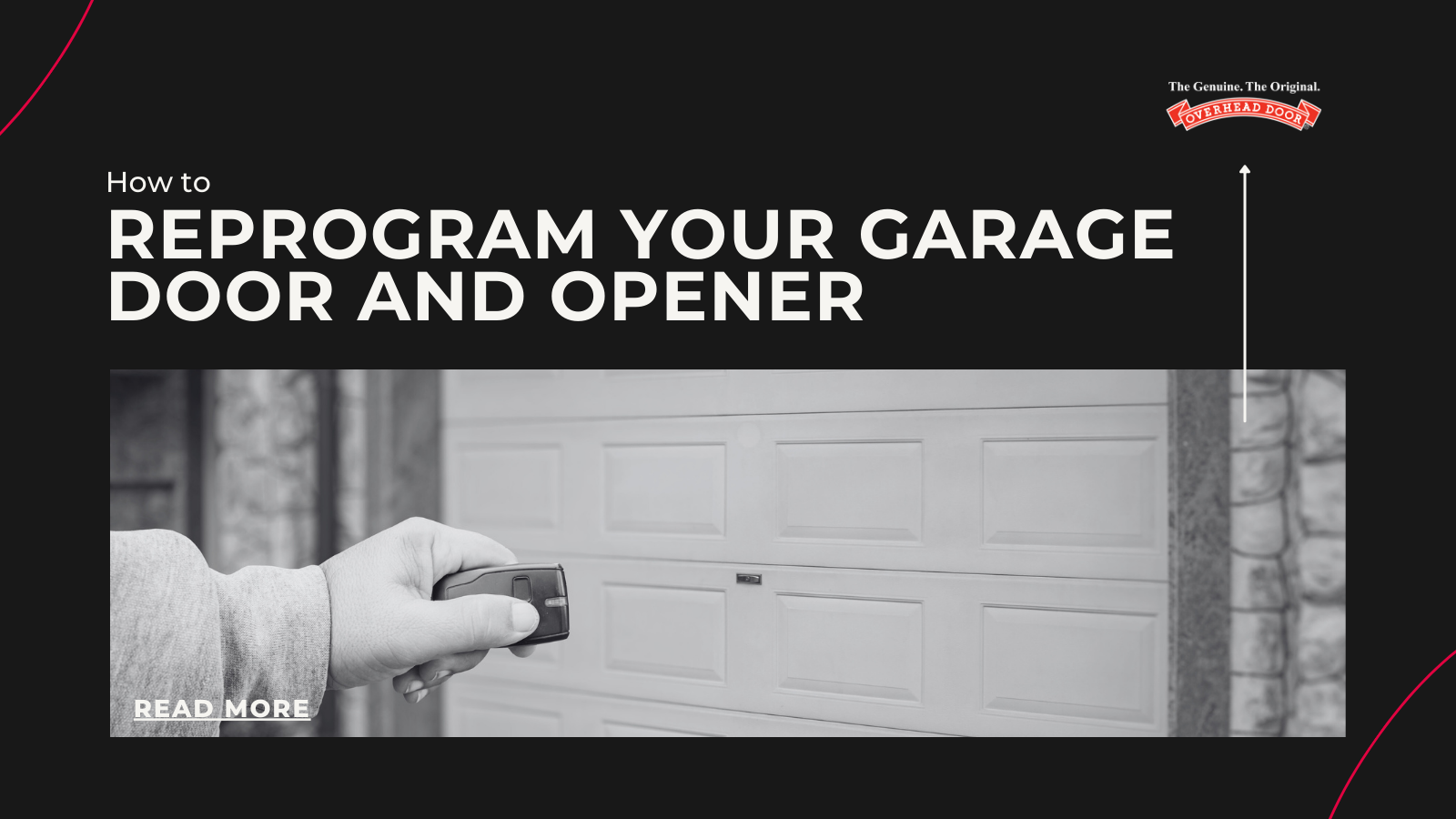 A person holding a garage door opener, pointing it at a garage door. 
