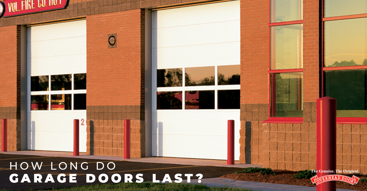 Two tall garage doors on a fire station