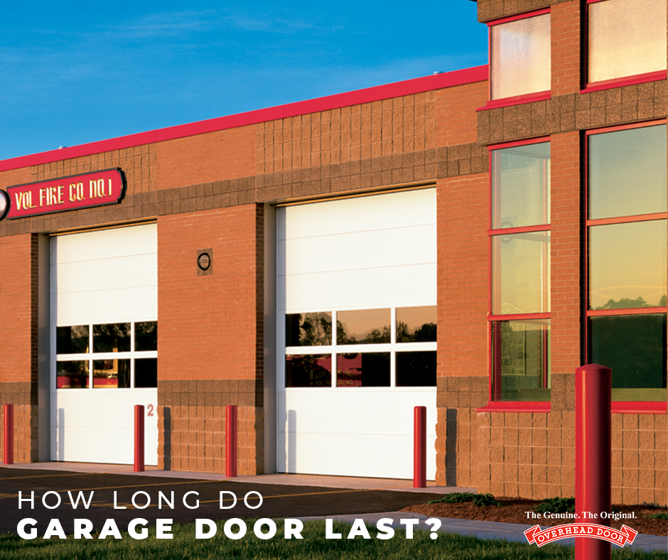 Two tall garage doors on a fire station